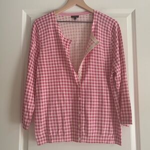 Talbots Gingham Button Front Cardigan